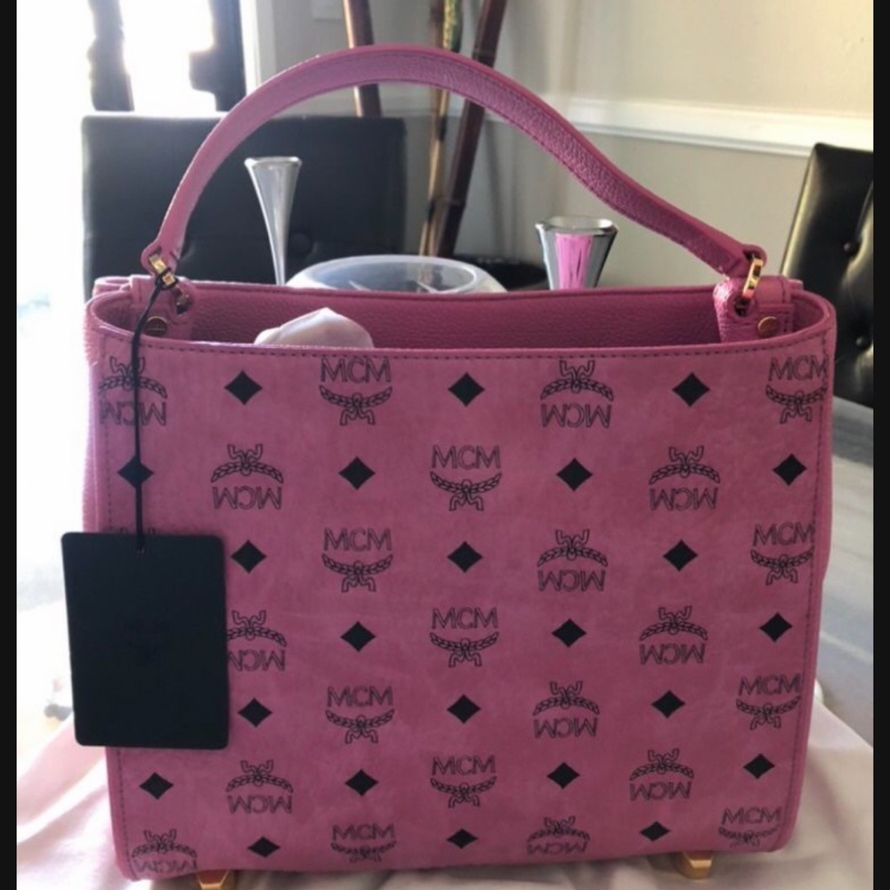 MCM Pink Satchel with Signature Monogram